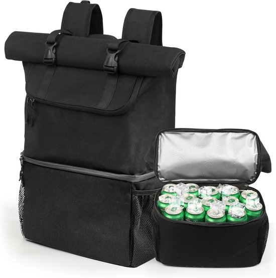Thermo-rugzak, 35 liter, grote koelrugzak, 2-in-1 dubbel geïsoleerde koeltas, waterdichte picknickrugzak voor outdoor, picknick, strand, BBQ, camping, reizen, familie