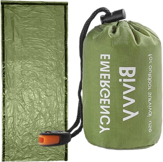 Thermo Survival Bag - Nood Slaapzak - Outdoor Bescherming - Waterdicht Lichtgewicht - 90x210cm - Legergroen