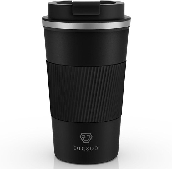 Thermos Reisbeker - Koffiebeker Auto - Drinken Meenemen - Lekvrij Schroefdeksel - 510 ml - Zwart