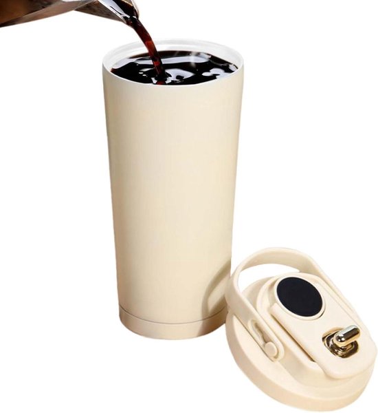 Thermosbeker met Handvat - Reismok Isolerend - Dranken Warm Houden - Keramische Binnenkant - 530 ml - Zwart