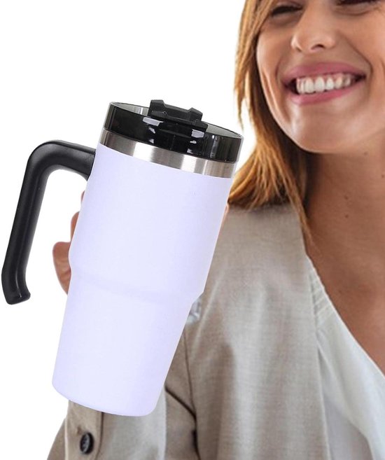 Thermosbeker - Reisbeker Isolerend - Dranken Warm Houden - Dubbelwandig Vacuüm - 600 ml - Wit