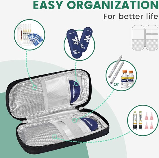 Thermotas voor medicijnen van insulina, reizen, met gezondheidswaarschuwing, kleine thermozak, medicijnbox voor reizen, voor diabetici, met 2 ijs (bloemen) van T