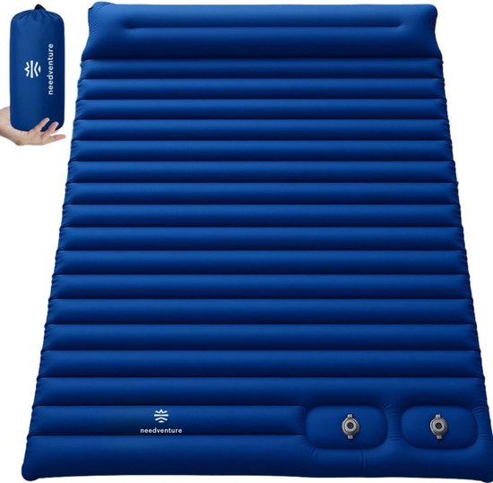 Thijox - 10CM Zelfopblazende Slaapmat met Voetpomp - 2 Persoons Camping Matras - Opvouwbaar Logeer Matras - Blauw - Ideaal voor Kamperen, Festivals en
