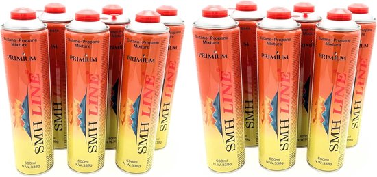 Thijox - 12 x 600 ml Universele Gaspatronen voor Camping Gasfornuis, Onkruidbrander, Gasbrander Mix Propaan Butaan met 7/16" Eurodraad en Veiligheidsv
