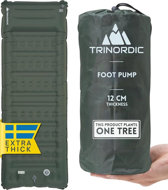 Thijox - 12cm Opblaasbare Camping Slaapmat - Extra Dik & Breed met Voetpomp & Kussen - Lichtgewicht Luchtbed voor Kamperen, Wandelen, Bikepacking & Gl