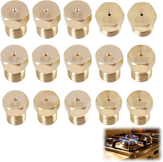 Thijox - 15 Universele Butaangas Sproeiers 0,5-1,02 mm voor LPG Conversie - Gasinjector Set voor Fornuis en Kookplaat - Ombouwset voor Keukenapparaten