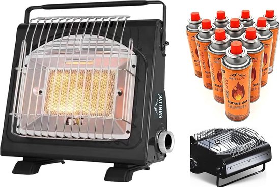 Thijox - 2-in-1 Draagbare Gasverwarming Camping Gasstraler 1,7 kW Keramische Warmtestraler voor Outdoor Tent Caravan - Inclusief Butaangas Gaspatronen