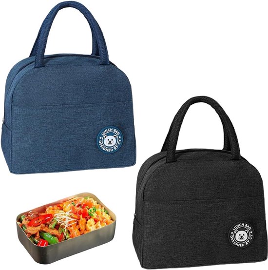 Thijox - 2 Stuks Geïsoleerde Lunchtas met Folievoering, Herbruikbare Opvouwbare Lunchbox, Mini-Koeltas voor School, Kantoor, Picknick en Reizen - Blau