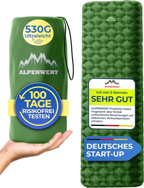 Thijox - Alpenwert® Isomat Outdoor Luchtmatras - Ultralicht Opblaasbare Slaapmat voor Kamperen, Wandelen, Backpacking - Klein Verpakkingsformaat - Ide