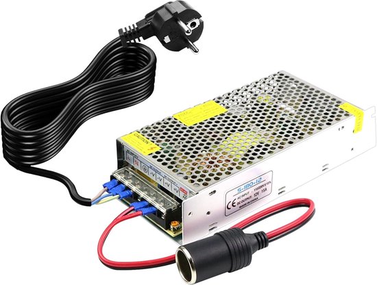 Thijox - Auto-voedingsadapter 220V naar 12V 20A 240W netadapter voor koelbox, autostofzuiger, compressor, sigarettenaansteker-bus, vlamvertragend ABS/