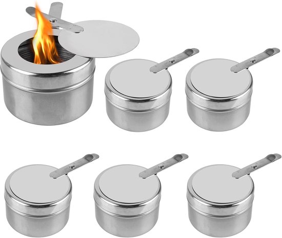 Thijox - Brandstofpastacontainer 6 Stuks Roestvrijstalen Pastabrander met Handvat - Draagbare Fonduebrander voor Buffetten, Barbecues, Hotpot, Buiten,