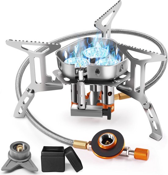 Thijox - Camping Gasfornuis 6800W, Draagbare Backpacken Kachel met 3 Branders, Winddicht, Piëzo-Ontstekingsadapter voor Buiten Koken, Trekking, Pickni