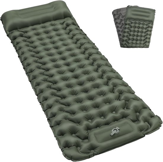 Thijox - Camping Isomat Luchtbed met Pomp, Ultralicht Waterdicht Campingmatras voor Buiten, Rugzakreizen, Opblaasbare Strandmat met Nekrol en Kussen
