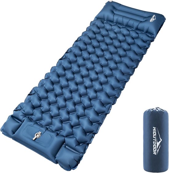 Thijox - Camping Isomatte 10CM Luchtmatras Ultralicht met Voetpomp & Kussen - Opblaasbare Compacte Slaapmat voor Outdoor, Wandelen, Strand en Kamperen