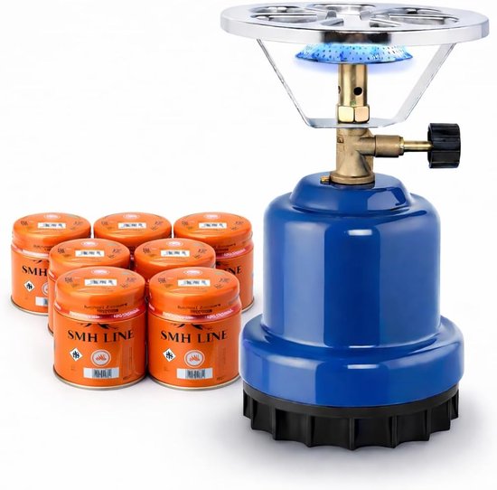 Thijox - Camping Kooktoestel Draagbaar Gasfornuis met 8x 190g Gasflessen - Compact, Licht & Traploos Regelbaar voor Kamperen, Reizen, Outdoor Activite