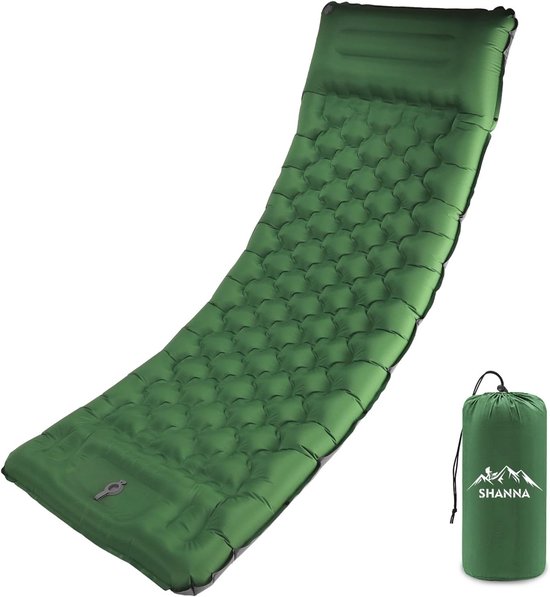 Thijox - Camping Slaapmat met Kussen 12cm Dikker Ultralicht Zelfopblazend 50D Geïsoleerd voor Backpacken, Kamperen, Wandelen, Tent - Olijfgroen