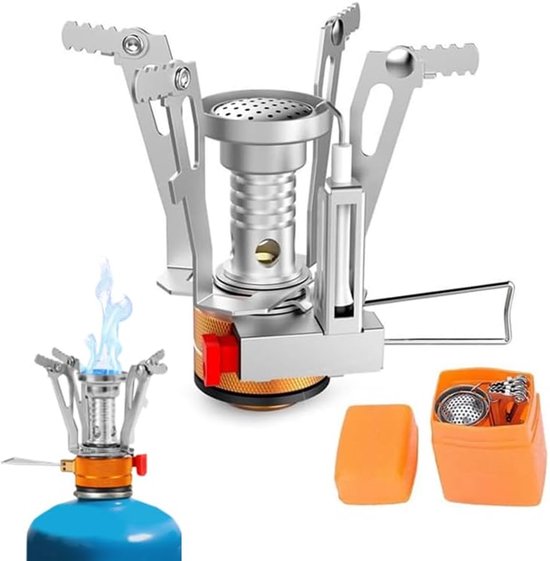 Thijox - Campingfornuis, Opvouwbaar Gasbrander, Bivak Gasfornuis, Compact Kooktoestel voor Buiten, Wandelen, Picknick, Barbecue, 9,5 cm Brandplaat