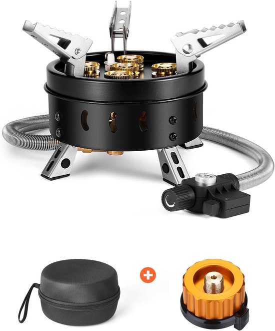 Thijox - Campingkooktoestel 3500W, Opvouwbaar Gasfornuis met Adapter, Aluminium Gasbrander voor Wandelen, Picknick en Outdoor Koken