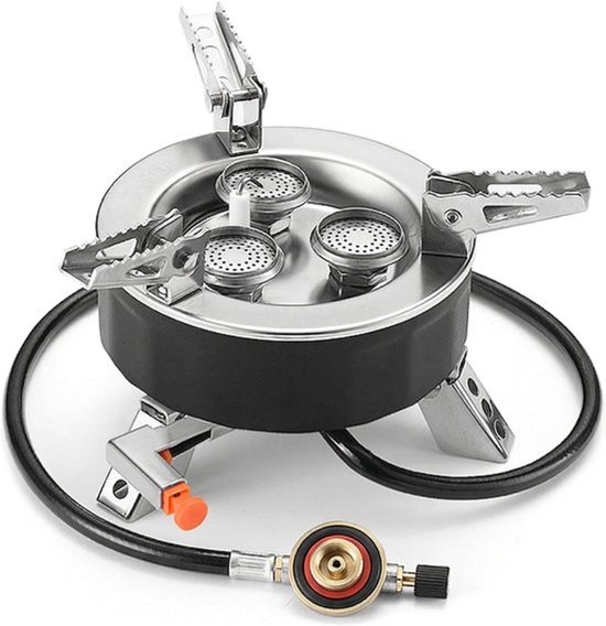 Thijox - Campingkooktoestel 6800 W - Winddicht Gaskooktoestel met 3 Branders, Piëzo-Ontsteking, Opvouwbaar Gasfornuis voor Wandelen, Trekking, Picknic