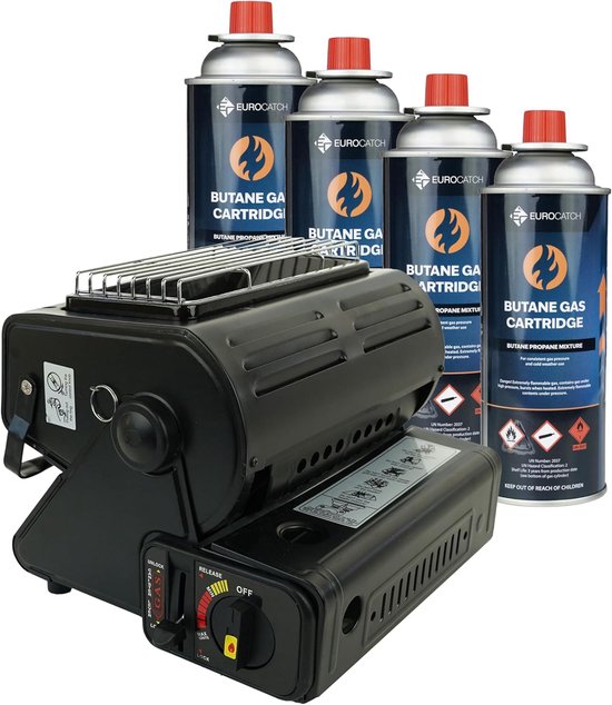 Thijox - Combi Kooktoestel - Incl. 4 Butaan Gasbussen - Draagbaar Gasfornuis, Terrasverwarmer, Kooktoestel en Kachel in 1 - Verstelbare Gas Heater voo