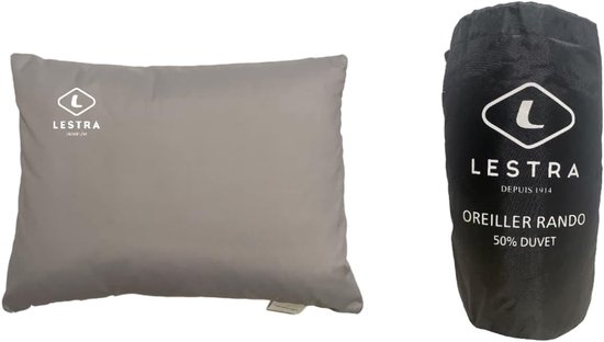 Thijox - Comprimeerbaar Outdoor Rando-kussen 45x35 cm, Lichtgewicht en Comfortabel, 50% Eendendons, Grijs, Perfect voor Wandelen, Kamperen en Buitenac