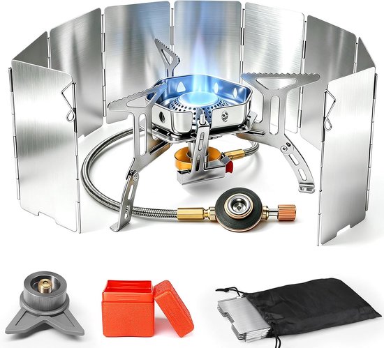Thijox - Draagbaar Camping Gasfornuis 3500W met Piëzo-Ontsteking, Winddicht Backpacken Gasfornuis, Opvouwbaar Visfornuis voor Buiten, Wandelen, Pickni