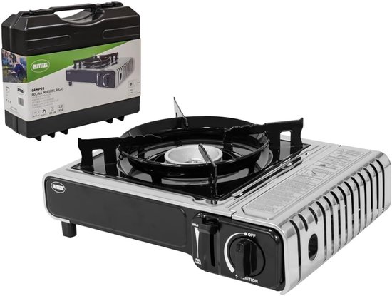 Thijox - Draagbaar Campinggasfornuis - Kooktoestel Camp01 - 2,2 kW Vermogen - Windscherm en Pannendrager - CE-gecertificeerd - Geschikt voor CP 250-fl