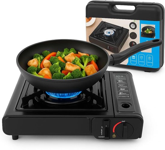 Thijox - Draagbaar Gasfornuis met Koffer voor Camping - Butaangas, Automatische Piëzo-Ontsteking, Krachtig, Veilig en Energiebesparend - Ideaal voor K