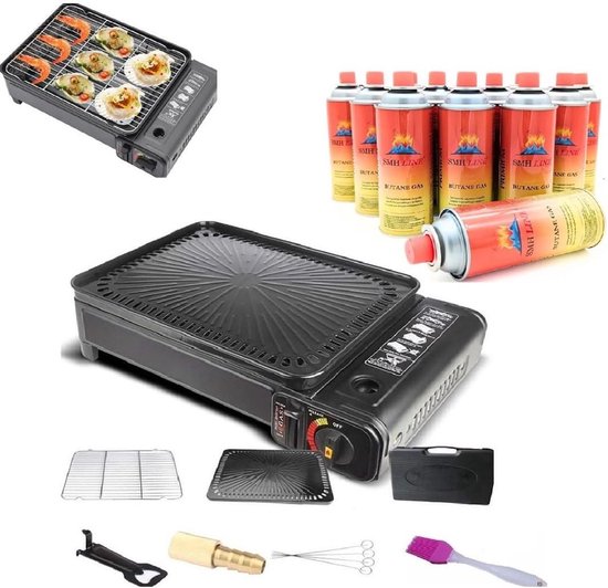 Thijox - Draagbare Party Grill - Camping Kooktoestel - Gas Barbecue - Incl. 8x Gasflessen - Lichtgewicht, Krachtig, Ideaal voor Feesten en Kamperen