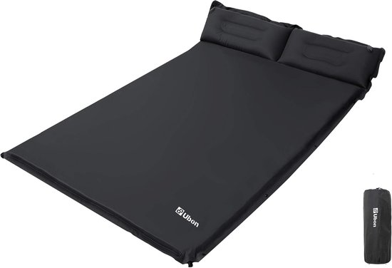 Thijox - Dubbel zelfopblazend matras met kussens, comfortabele luchtmatras voor 2 personen, 3,9 cm sponsvulling, ergonomisch kussen, lichtgewicht en d
