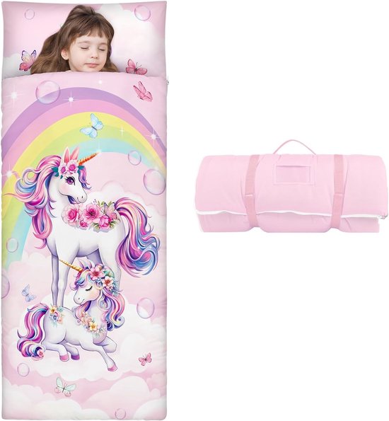 Thijox - Eenhoorn Regenboog Slaapzak voor Meisjes, Afneembaar Kussen, Warme Peuterslaapzak voor Kinderen, Perfect voor Slaapkamer en Kinderdagverblijf