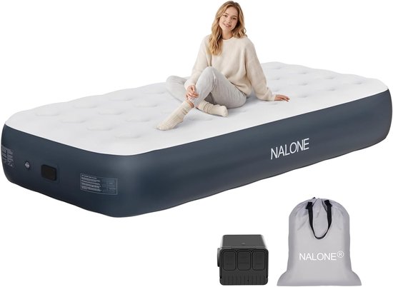Thijox - Eenpersoons Opblaasbaar Matras met Oplaadbare Pomp 191x99x33cm | Zelfopblazend Luchtbed voor Kamperen, Logeren, Thuisgebruik, Ideaal voor Fee