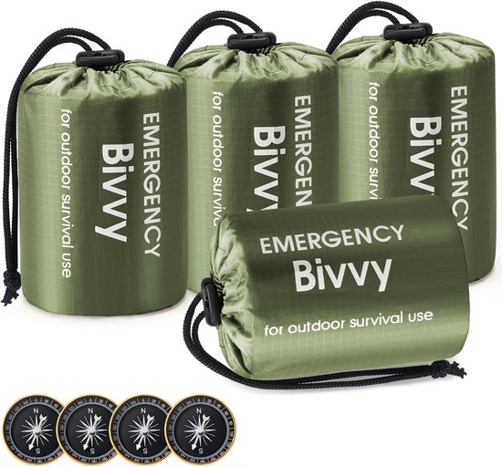 Thijox - Esky Bivakzak Nooddeken Slaapzak, Hitte- en Koudebestendig, Waterdicht, Lichtgewicht, Inclusief Fluitje en Kompas - Ideaal voor Kamperen, Wan