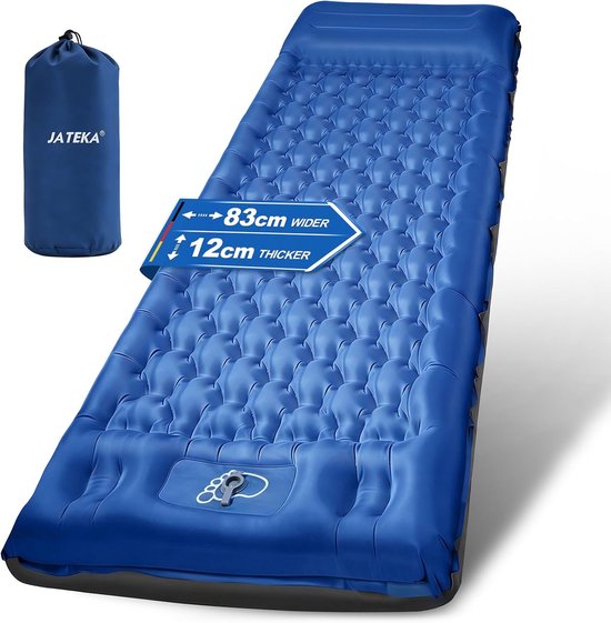 Thijox - Extra Groot Luchtmatras Camping 83 cm met Geïntegreerd Kussen 16 cm - Ultralicht Opblaasbaar Matras met Voetpomp - Ideaal voor Trekking en Re