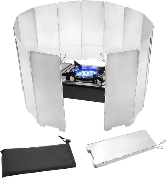 Thijox - Gasfornuis met 14 Platen, Opvouwbaar Windscherm, Aluminium Windbescherming, Draagtas voor Camping, BBQ, Picknick, Buiten Koken