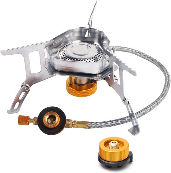 Thijox - Gaskocher Outdoor 3500W - Opvouwbare Gas Campingkooktoestel met Piëzo-ontsteking en Adapter - Compact en Draagbaar voor Trekking en Wandelen
