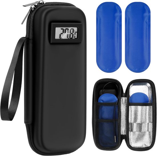 Thijox - Insuline Koeltas Met Temperatuurweergave, Koelbox Voor Medicijnen, Mini-Koelbox Voor Insulinepen, Epipen, Spuiten En Diabeteaccessoires, Comp