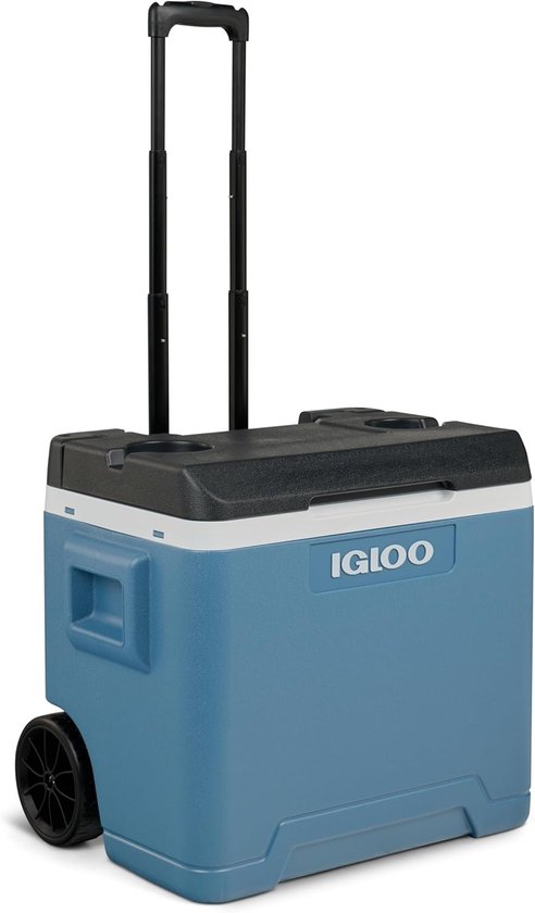 Thijox - IP42 Roller Koelbox 42L - IJsblauwe Passieve Koelbox met Wielen en Uittrekhandgreep voor Kamperen, Feest en Vrije Tijd