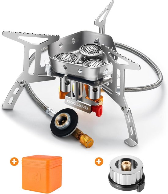 Thijox - Kampeergasfornuis 6800W Mini Camping Kachel Winddicht Compact Opvouwbaar Stalen Gasfornuis met Piezo Ontsteking voor Trekking Picknick Noodge