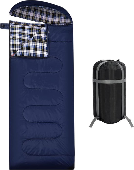 Thijox - Katoenen slaapzak voor volwassenen met afneembaar kussen, flanel, compacte slaapzak voor camping, vissen, 3-4 seizoenen, koud weer, winter, m