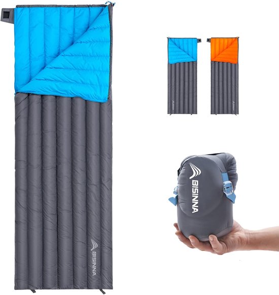 Thijox - Lichtgewicht Compacte Slaapzak 650 Fill Power Witte Eendendons - Envelop Slaapzak voor Outdoor Camping en Wandelen - Ruim en Comfortabel - Bl