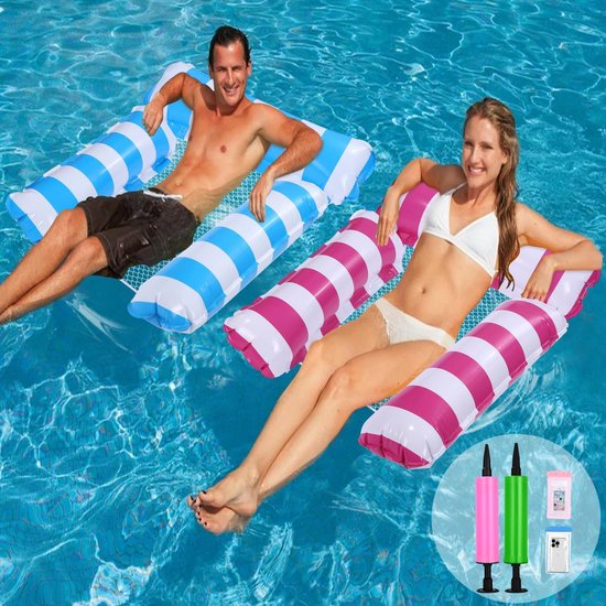Thijox - Luchtmatras 2 Stuks - Waterhangmat voor Volwassenen - 4-in-1 Zwembadspeelgoed met Net - Perfect voor Tuin, Camping en Feest