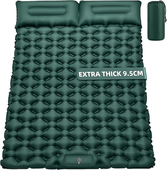 Thijox - Luchtmatras Camping voor 2 Personen, 9,5 cm Verdikt, 204 x 130 cm, Waterdicht, Opblaasbaar Matras met Hoofdkussen, Ideaal voor Strand en Tent