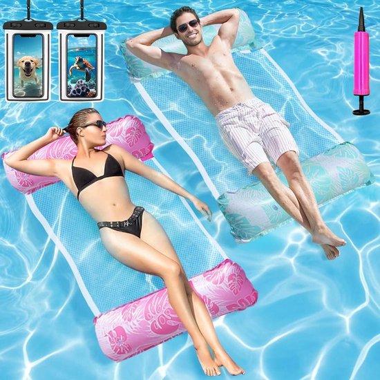 Thijox - Luchtmatras Zwembad 2 Stuks - 4-in-1 Waterhangmat voor Volwassenen - Opblaasbare Zwemstoelen en Ligstoelen - Inclusief Waterdichte Telefoonho