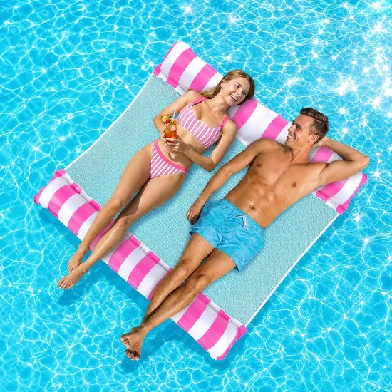 Thijox - Luchtmatras Zwembad Water 132x130cm - Opblaasbare Waterhangmat voor 2 Personen - Dubbel Zwembad Accessoire - Ideaal voor Zomer, Vakantie, Tui