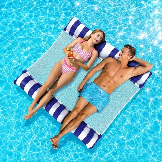 Thijox - Luchtmatras Zwembad Water 132x130cm voor 2 Personen, Opblaasbare Waterhangmat met Net, Zwembad Accessoire, Ideaal voor Zomer, Camping, Tuin,