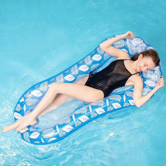 Thijox - Luchtmatras Zwembadhangmat met Mesh, Opblaasbare Waterhangmat met Hoofdsteun, Drijvende Loungestoel voor Zwembad, Strand en Meer, Comfortabel