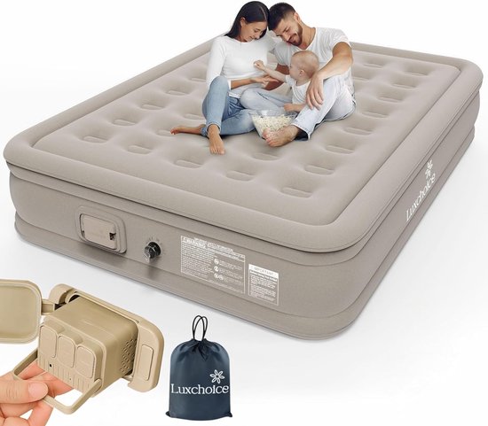 Thijox - Luxe 2 Persoons Luchtbed Zelfopblazend met Anti-Slijtage Premium Stof en USB Pomp - Opblaasbaar Matras 196x150x36cm - Max 400kg - Ideaal voor