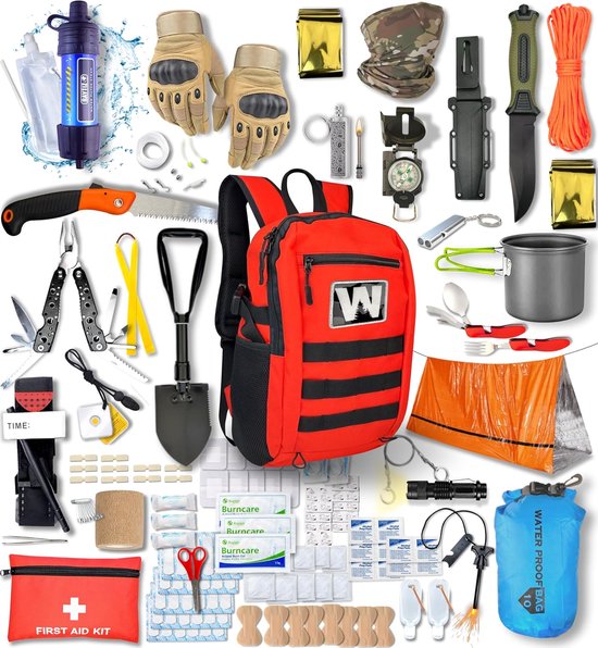 Thijox - Militaire Survivalset Compleet XXL - Noodtas Wandelen, Survivaldeken, Vuuraansteker & Camping Apotheek Uitrusting - Ideaal voor Avonturen & O