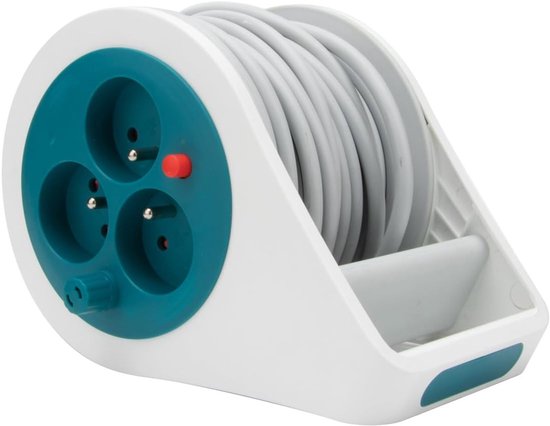 Thijox - Mini-haspel met 3 Stopcontacten, 2P+T, 7 m, Blauw, Compact en Ruimtebesparend voor Thuis, Keuken, Camping en Tuin